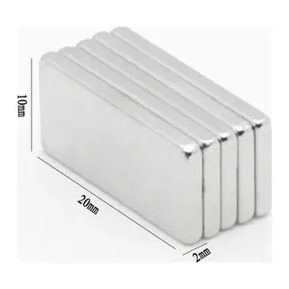 20×10×2 Mm N35 Neodyum Mıknatıs – Köşeli, Nikel Kaplama (50’li Set)
