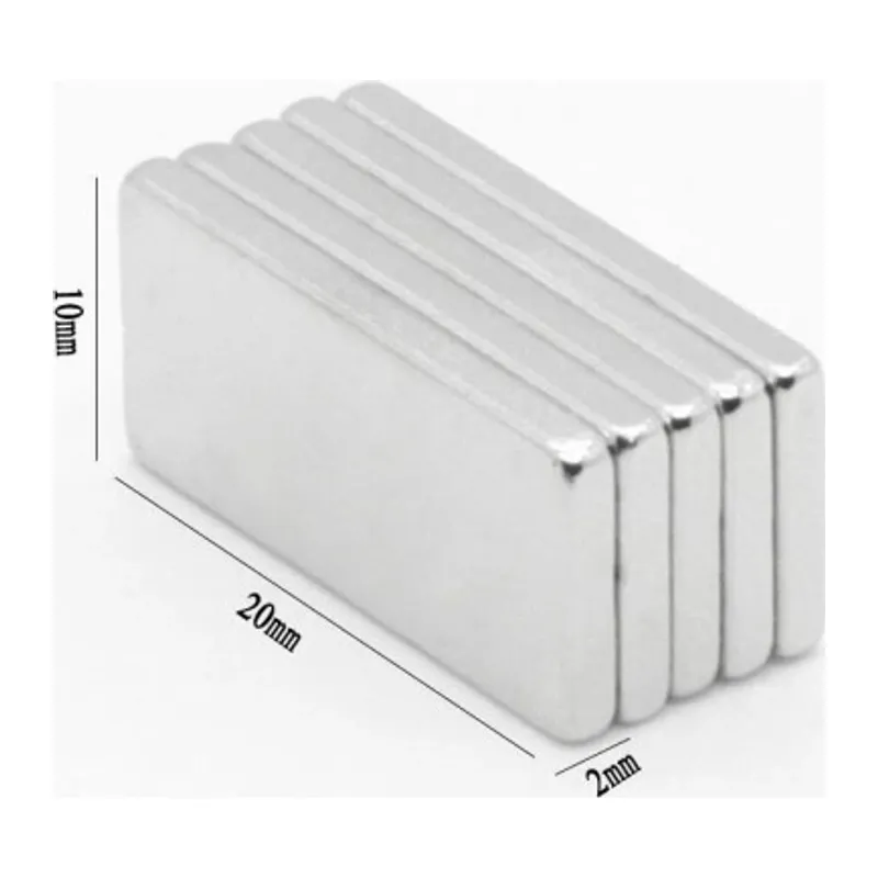 20×10×2 Mm N35 Neodyum Mıknatıs – Köşeli, Nikel Kaplama (50’li Set)