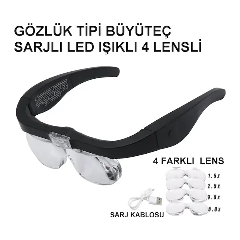 Nikula- Şarjlı Gözlük Büyüteç 4 Farklı Lens -11537dc