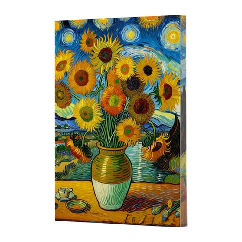 Van Gogh 10 - Ayçiçekleri Çizgili Yan Boyamalı Defter