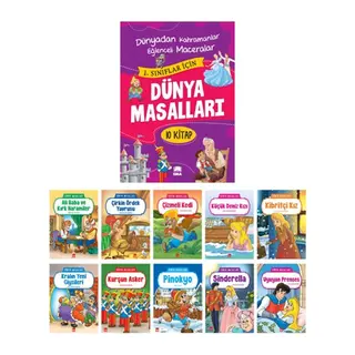 Dünya Masallar Seti 1.ve 2. Sınıflar İçin Eğik El Yazılı - (10 Kitap Takım Büyük Boy)
