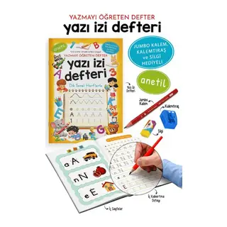 Yazı İzi Defteri - Yazmayı Öğreten Defter - Jumbo Kalem, Kalemtıraş ve Silgi Hediyeli