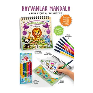 Hayvanlar Mandala - 6 Renk Keçeli Kalem ve 75 Adet Çıkartma Hediyeli 3+
