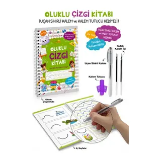 Oluklu Çizgi Kitabı / Uçan Sihirli Kalem ve Kalem Tutucu Hediyeli 3+