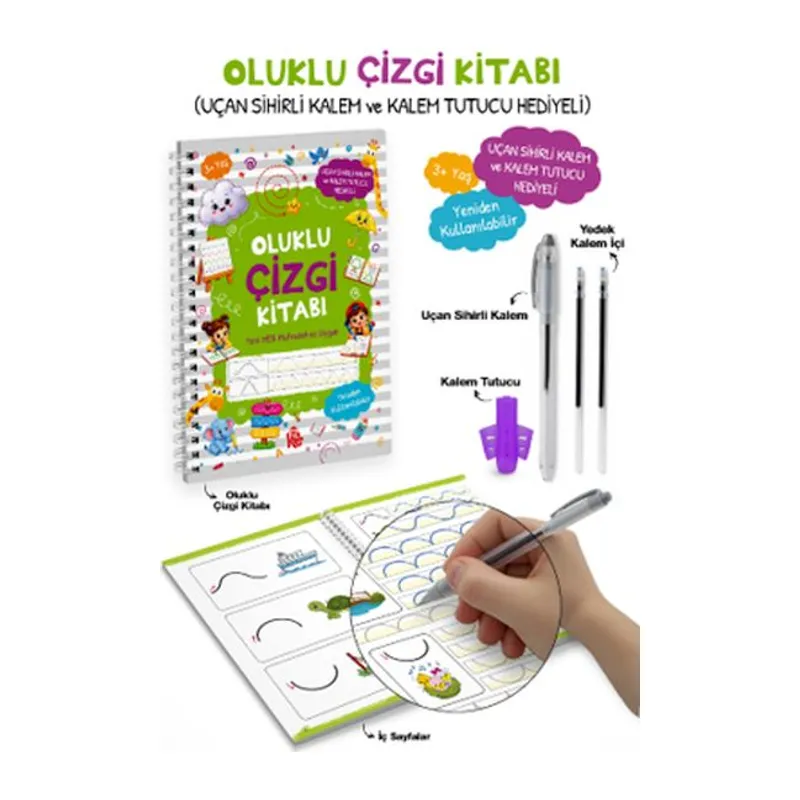 Oluklu Çizgi Kitabı / Uçan Sihirli Kalem ve Kalem Tutucu Hediyeli 3+