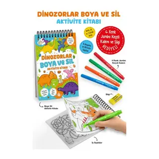 Dinozorlar - Boya ve Sil Aktivite Kitabı / 3 Yaş +