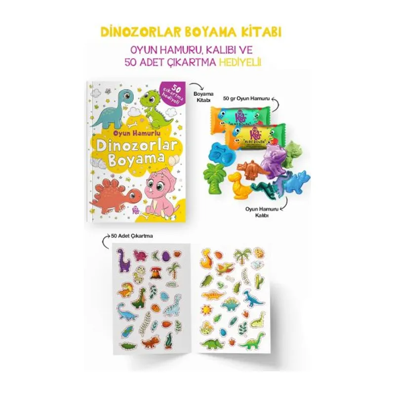 Dinozorlar Boyama Kitabı - Oyun Hamurlu - 3 Yaş +