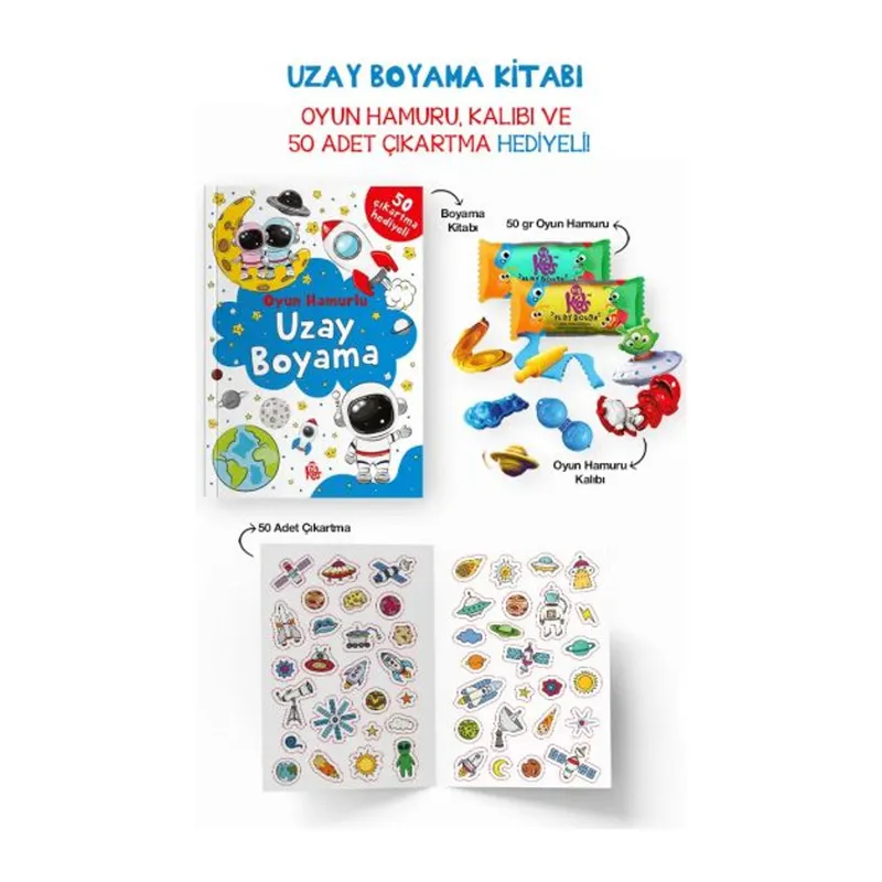 Uzay Boyama Kitabı - Oyun Hamurlu - 3 Yaş +
