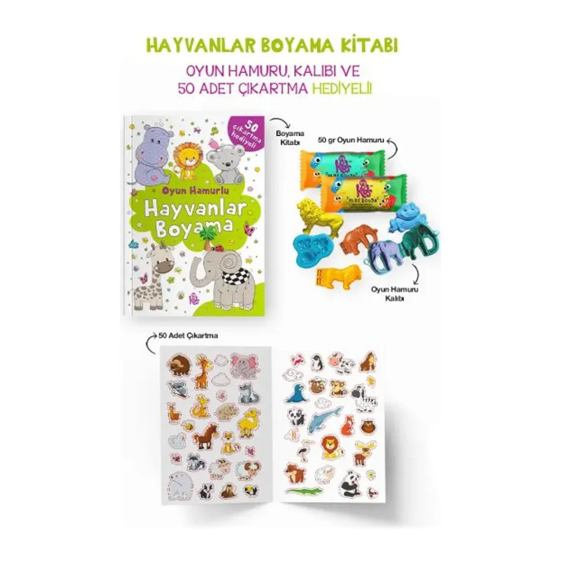 Hayvanlar Boyama Kitabı - Oyun Hamurlu - 3 Yaş +
