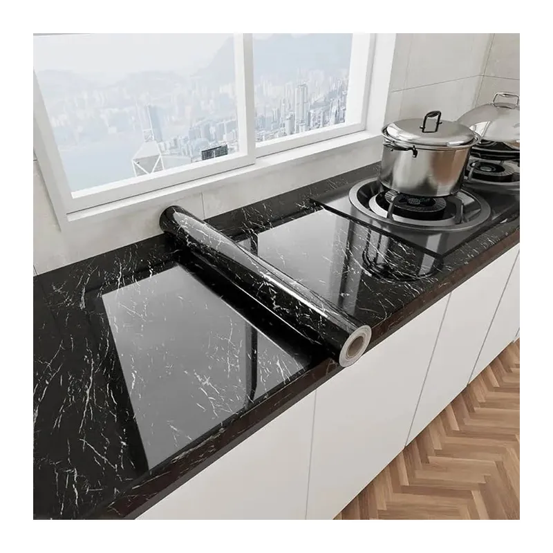 Siyah Mermer Desenli Yapışkanlı Tezgah Folyosu (3 Mt.x 60 Cm)