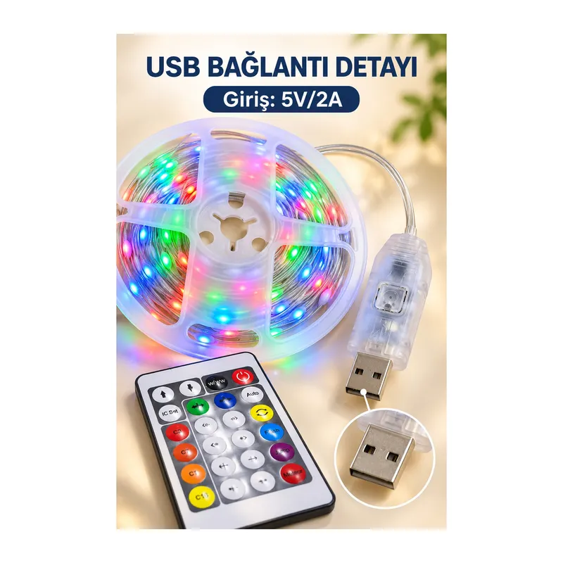 USB Bağlantılı 10 Metre RGB LED Işık