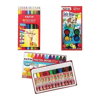 Boyama Seti Üçlü 12 li Kuru Boya,Sulu Boya.Pastel Boya