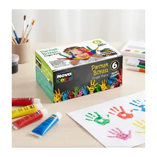 Parmak Boyası - 6 Renk (Sarı, Kırmızı, Mavi, Yeşil, Beyaz, Siyah) Küçük Boy, Çocuklar İçin Eğlenceli Desenler