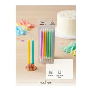 Top Candle Pasta Mumu 6 Adet – Doğum Günü ve Parti Kutlama Seti NO:3