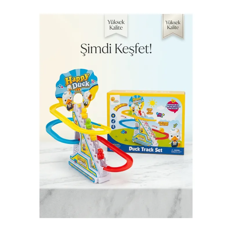 Happy Duck Otomatik Merdiven Tırmanan Işıklı ve Müzikli Ördek Seti