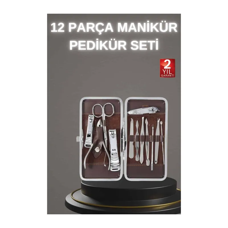 12 Parça Paslanmaz Çelik Kompakt ve Taşınabilir Manikür Makası Tırnak Makası