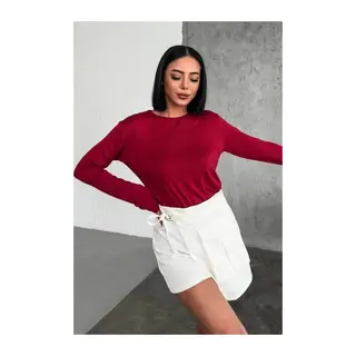 Rahat Ve Şık Uzun Kollu Bisiklet Yaka Likralı Viskon Penye Body Bordo