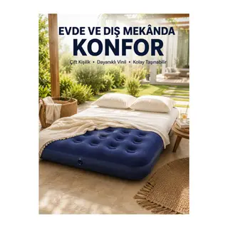 Konforlu Çift Kişilik Şişme Yatak Flokeli Yüzey Dayanıklı Gövde