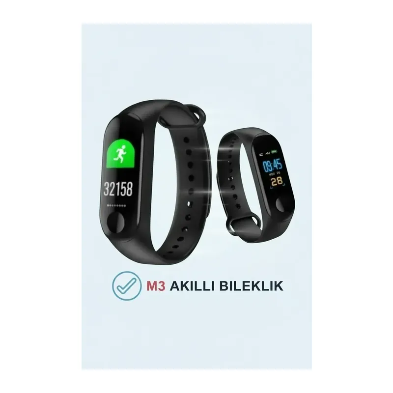 M3 Akıllı Bileklik – Renkli Ekran, Adım Sayar ve Nabız Ölçer, Android ve iPhone Uyumlu