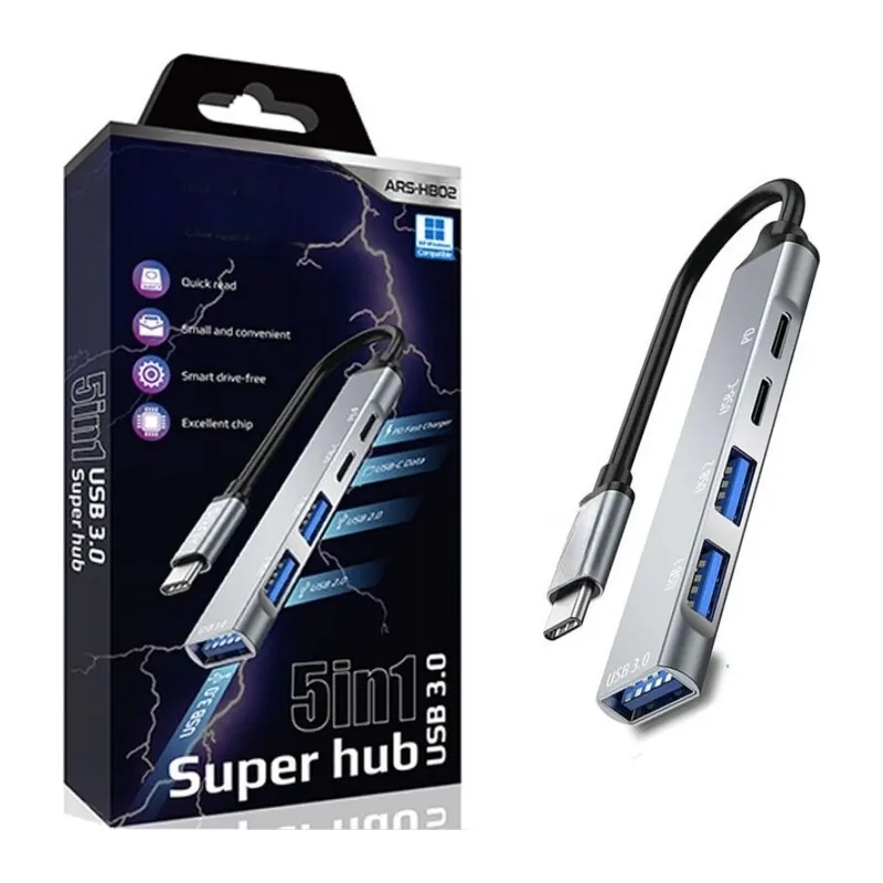 5in1 Metal USB Hub – Yüksek Hızlı Çoklayıcı, 5 Bağlantı Noktalı, Dayanıklı ve Taşınabilir Tasarım