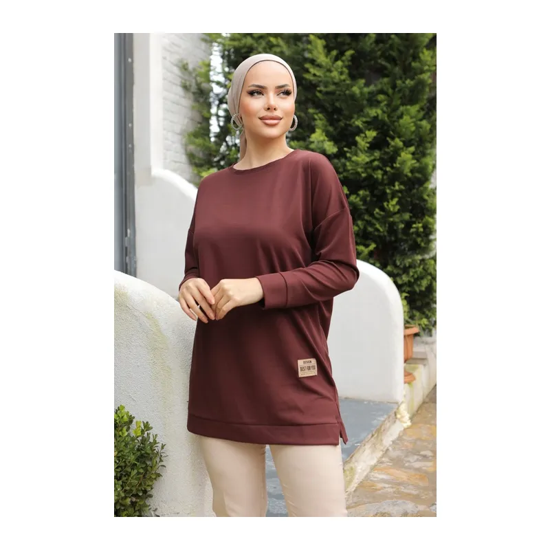 Yeni Stil Kahve Arma Detaylı Tunik 10020