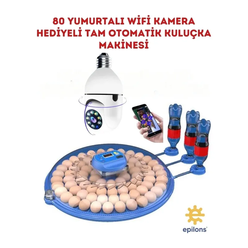 80 Yumurta Kapasiteli Tam Otomatik Çiftlik Kuluçka Makinesi Kablosuz Ampul Kamera Hediyeli MZ-80