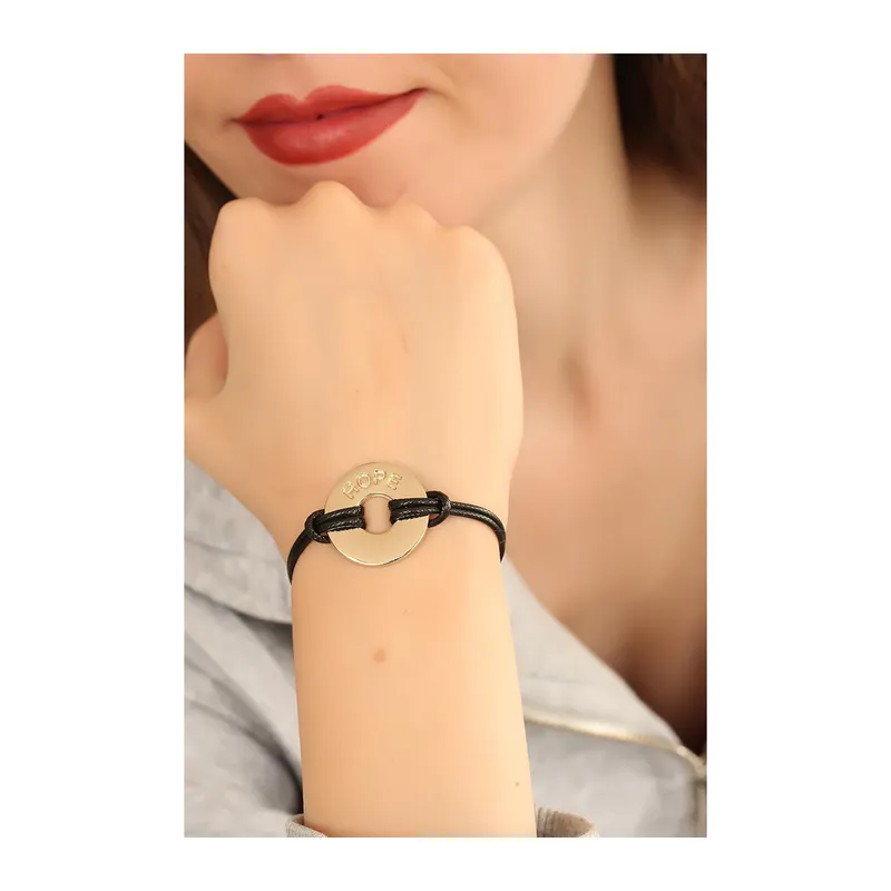HOPE (Umutlu) Siyah Deri İpli Unisex Mood Bileklik