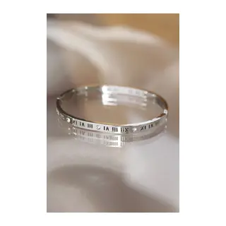 316L Çelik Roma Rakamlı Silver Renk Bilezik Kelepçe