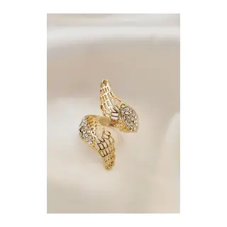 Ayarlamalı Gold Renk Metal Zirkon Taşlı Kanat Yüzük