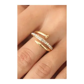 Gold Renk Taşlı Çivi Ayarlanabilir Kadın Yüzük