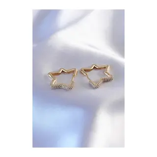 Gold Renk Zirkon Taşlı Yıldız Model Kadın Küpe