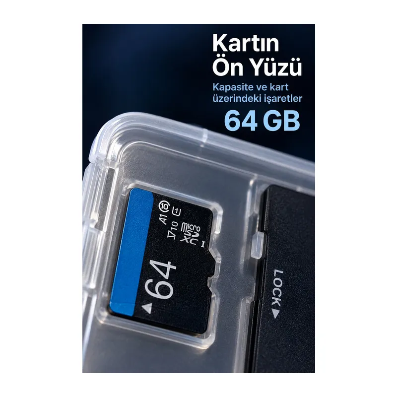 64 GB Bellek Kartı SD Adaptör ve Saklama Kutusu