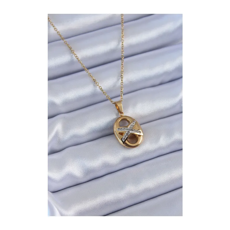 316L Çelik Gold Renk Zirkon Taşlı Kadın Kolye