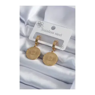 316L Çelik Gold Renk İşleme Detay Kadın Küpe