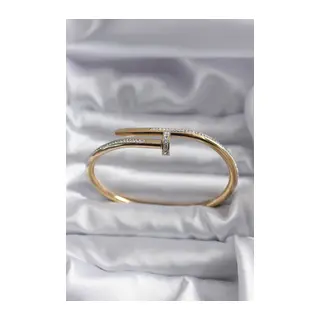 316L Çelik Gold Renk Çivi Model Zirkon Taş Detay Kadın Bileklik