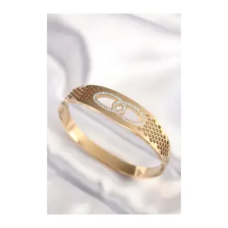 316L Çelik Gold Renk Zirkon Taşlı Kadın Kelepçe Bilezik