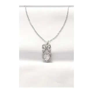 316L Çelik Silver Renk Zirkon Taşlı Kalpli Fiyonk Kolye
