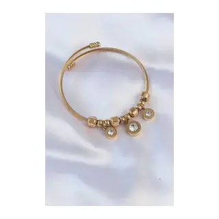 316L Çelik Gold Renk Zirkon Taşlı Model Charm Bileklik