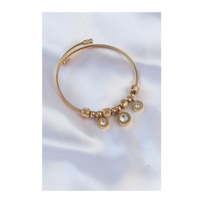 316L Çelik Gold Renk Zirkon Taşlı Model Charm Bileklik