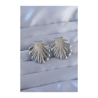 316L Çelik Gümüş Renk İstiridye Model Küpe