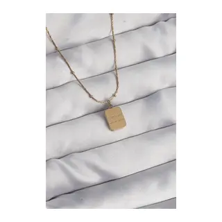 316L Çelik Gold Renk Kare Charm Model Kolye