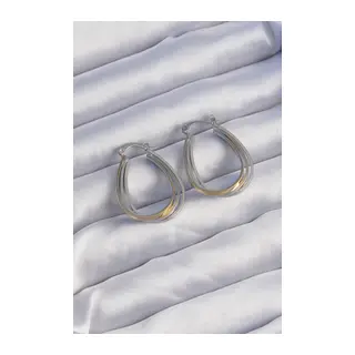 Pirinç Gold Gümüş Renkli Oval Çoklu Görünümlü Küpe