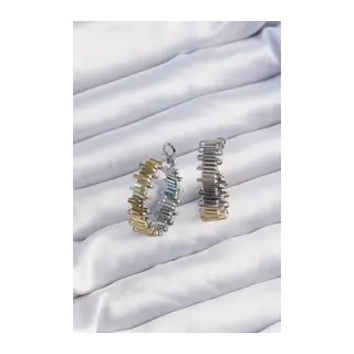 Pirinç Gold Gümüş Renkli Tırtıklı Halka Küpe