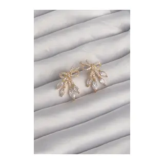 Pirinç Gold Renk Zirkon Taşlı Fiyonk Küpe