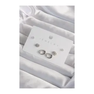 Pirinç Gümüş Renk Zirkon Taşlı Yaprak Model Küpe Seti