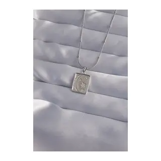 316L Çelik Zincir Gümüş Renk Zirkon Taşlı Ay Yıldız Figürlü Tarot Kolye