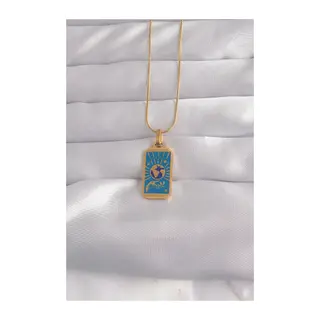316L Çelik Gold Renk Mavi Mineli El Figür Tarot Kolye