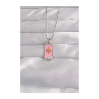 316L Çelik Gümüş Renk Pembe Mineli Güneş Model Tarot Kolye