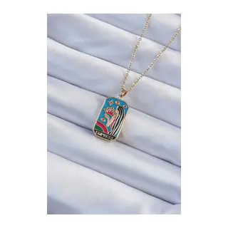 316L Çelik Zincir Gold Renk Taç ve Kız Figürlü Renkli Mineli Tarot Kolye
