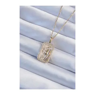 316L Çelik Zincir Gold Renk Zirkon Taşlı Yüz Figürlü Tarot Kolye